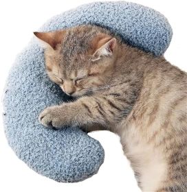 Soft Fluffy U-shaped Stuffed Pillow for Small Dog Cat Kitten Puppy Neck Pillow (Color: Blue)