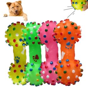 1pcs Pet Dog Cat Puppy Sound Polka Dot Squeaky Toy Rubber Dumbbell Chewing Funny Toy (Color: Orange)