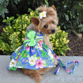 Blue Lagoon Hawaiian Hibiscus Dog Dress with Matching Leash (Option: X-Small)