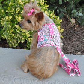 Cool Mesh Dog Harness with Leash (Option: Hawaiian Hibiscus PinkSmall)