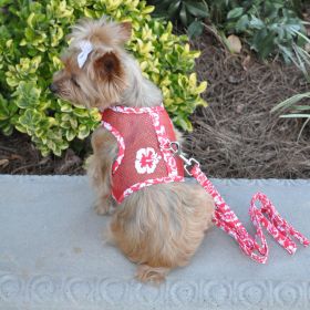 Cool Mesh Dog Harness with Leash (Option: Hawaiian Hibiscus RedSmall)