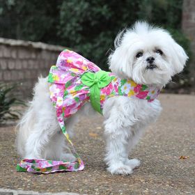 Pink Hawaiian Floral Dog Harness Dress with Matching Leash (Option: X-Large)